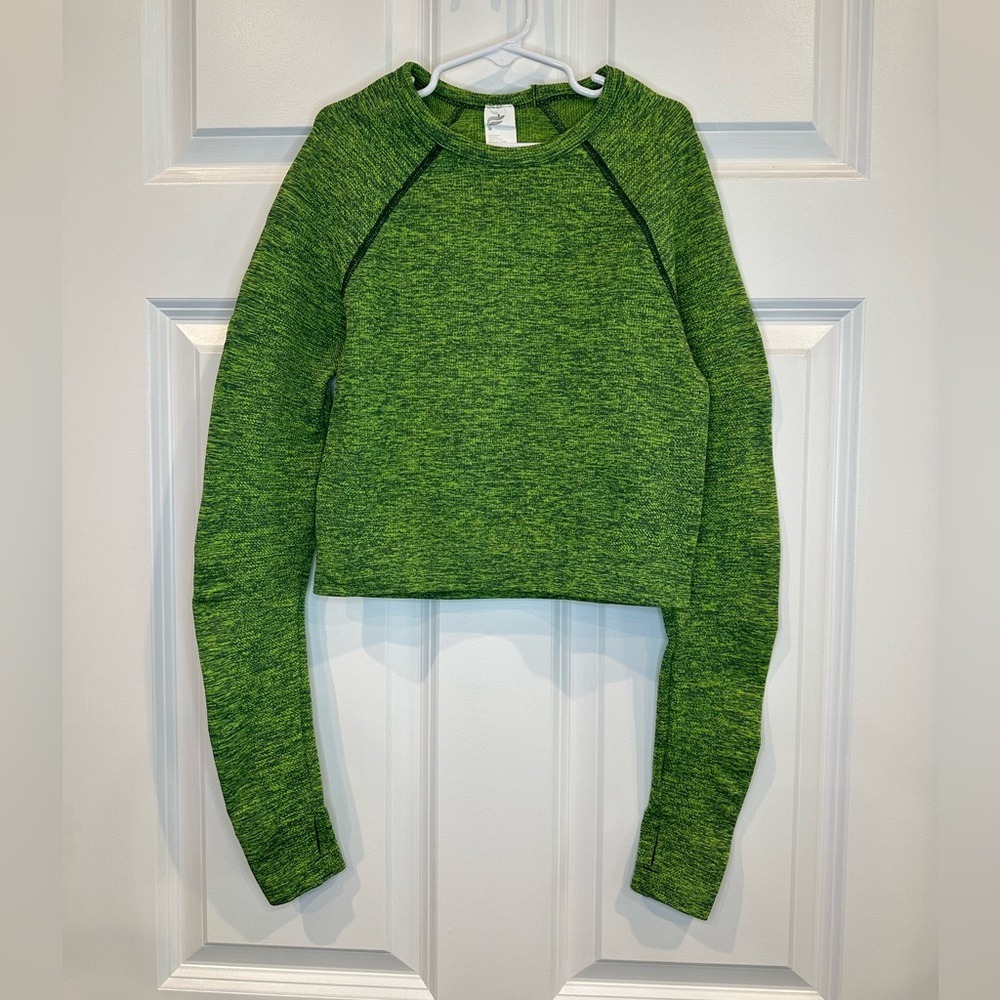 Fabletics Womens Green Space Dye‎ Cropped Long Sleeve Athletic Top Size Small